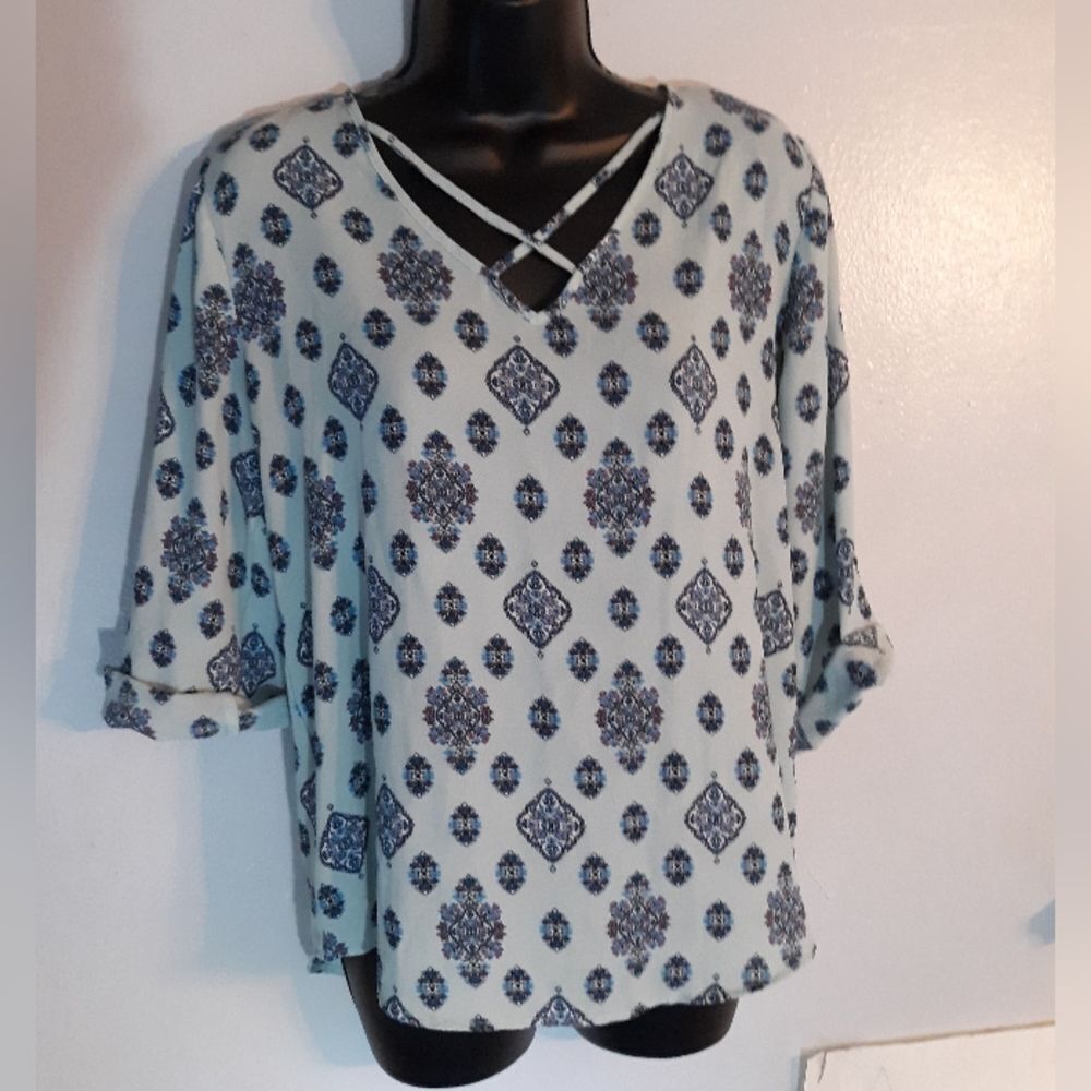 Pink Republic blue criss cross blouse